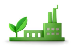 A imagem mostra a representação de uma fábrica ecológica. equipament