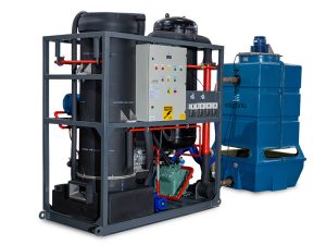 Máquina de gelo em tubo de 5 toneladas da Calabria, desenvolvida para produção industrial de até 5.000 kg de gelo por dia.